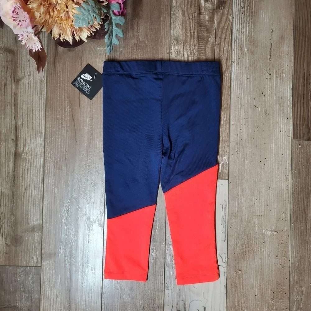 NWT Nike Navy Blue and Neon Orange Size 2T (1-2 Yrs) Toddler Girl Leggings